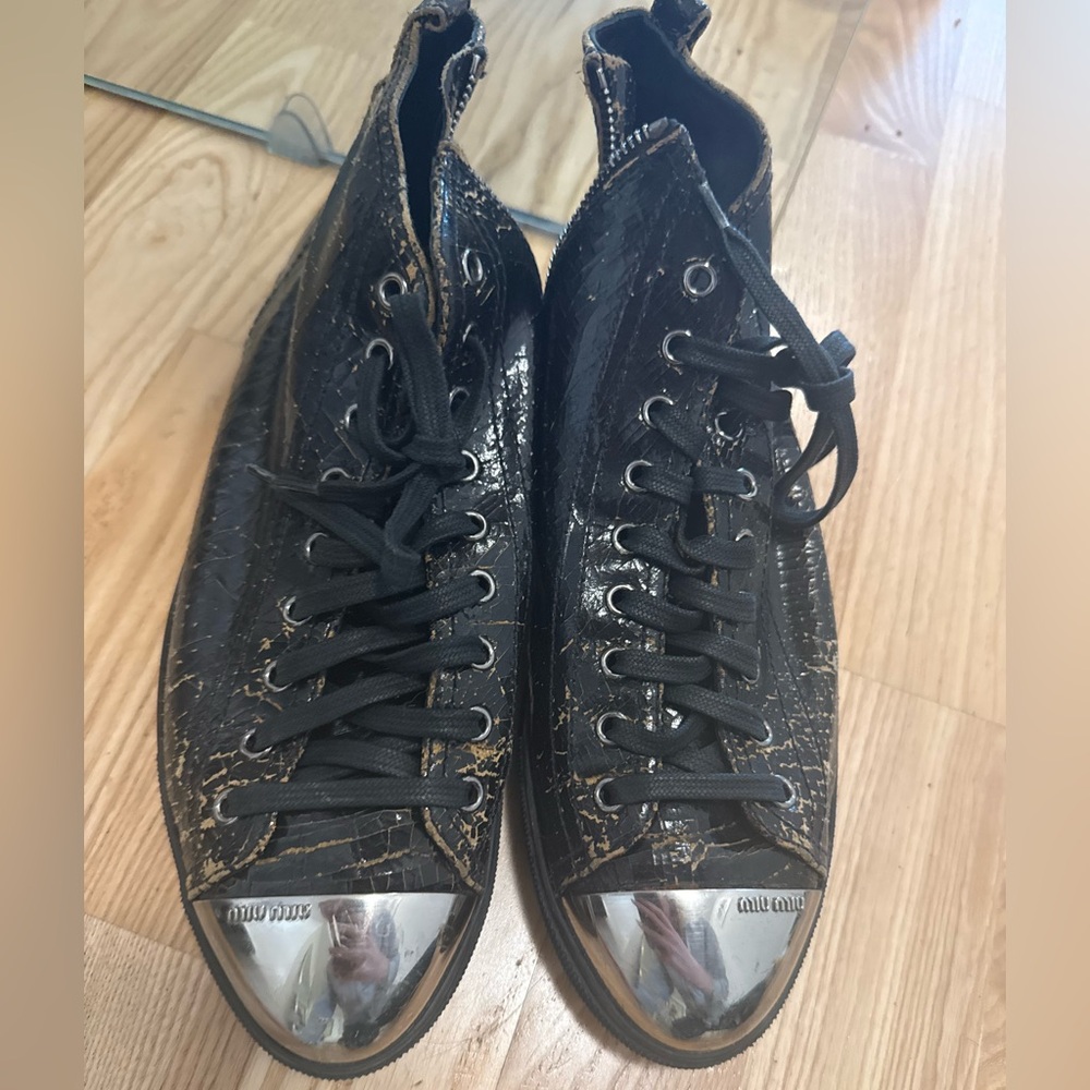 Miu Miu Black and Silver Sneakers